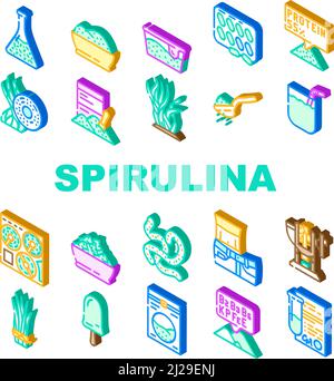 Spirulina Nutrizione ingrediente icone Set Vector Illustrazione Vettoriale