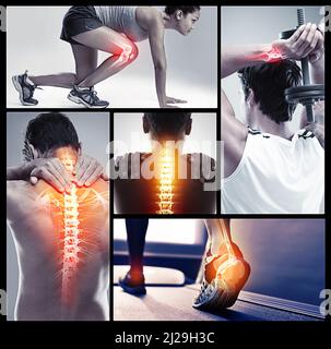 Rischio di lesioni in ogni sport. Immagine composita delle lesioni sportive. Foto Stock