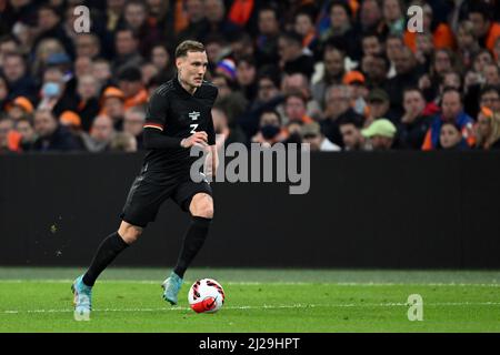 Amsterdam, Paesi Bassi. 29th Mar 2022. Calcio: Internazionali, Paesi Bassi - Germania, Johann Cruyff Arena. David Raum in azione in Germania. Credit: Federico Gambarini/dpa/Alamy Live News Foto Stock