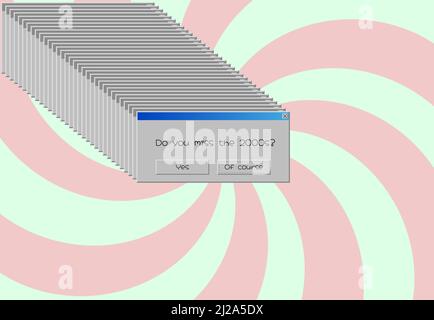 2000s concetto di nostalgia. Interfaccia PC retro 00s. Messaggio di sistema di Windows. Messaggio di errore vettore del sistema operativo del computer. Testo non si perde il 2000s Illustrazione Vettoriale