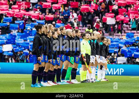 Squadre durante la UEFA Women's Champions League, quarti di finale, partita di calcio a 2nd gambe tra FC Barcelona e Real Madrid CF il 30 marzo 2022 allo stadio Camp Nou di Barcellona, Spagna - Foto: Javier Borrego/DPPI/LiveMedia Foto Stock