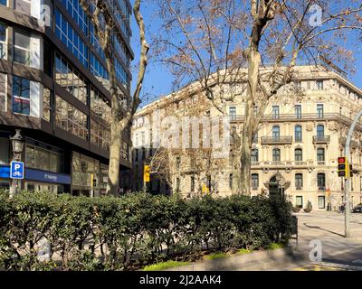 Tour in autobus con vista sulle strade di Barcellona Foto Stock