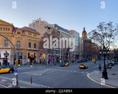 Tour in autobus con vista sulle strade di Barcellona Foto Stock