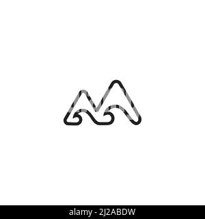 spiaggia montagna semplice geometrico sottile linea simbolo vettore icona Illustrazione Vettoriale