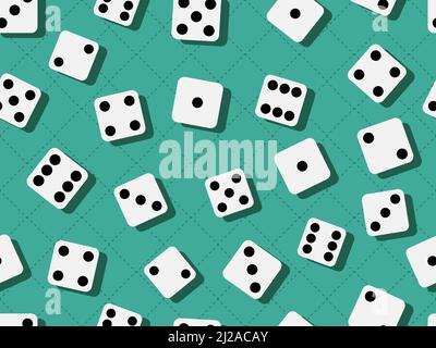 Modello senza cuciture dei dadi. Dadi sparsi sul tavolo da gioco del casinò. Design di modelli per banner, poster e articoli promozionali. Illustrazione vettoriale Illustrazione Vettoriale