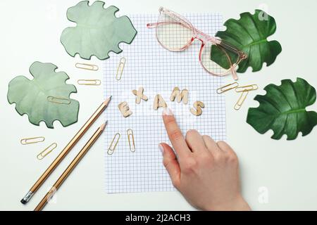 Concetto di esami e test, vista dall'alto Foto Stock