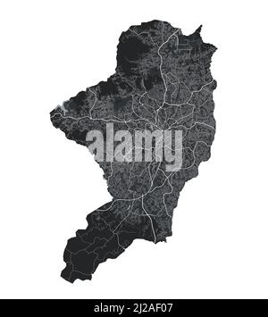 Mappa vettoriale di Yaounde. Mappa vettoriale dettagliata dell'area amministrativa della città di Yaounde. Paesaggio urbano poster vista aria metropolitana. Terra nera con strade bianche e. Illustrazione Vettoriale