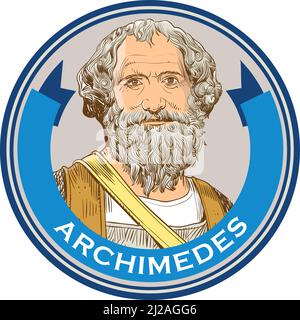 Archimede ritratto in linea illustrazione d'arte. Era un matematico, filosofo e inventore greco. Illustrazione Vettoriale