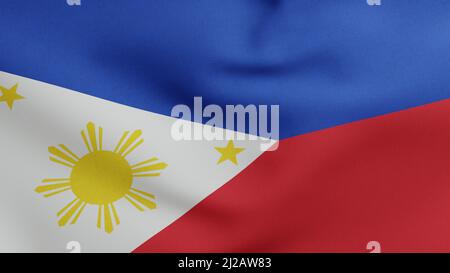 Bandiera nazionale delle Filippine che sventolano 3D Render, Repubblica delle Filippine bandiera tessile, Feliciano Jocson di Julio Nakpil, stemma Filippine Foto Stock