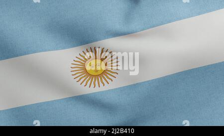 Bandiera nazionale dell'Argentina sventolare 3D Render, Repubblica Argentina bandiera tessile disegnato da Manuel Belgrano, bandiera argentina, Bandera oficial de Foto Stock