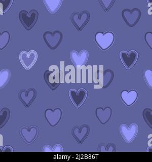 Cute motivo senza cuciture dei cuori in Pantone 2022 colore e le sue sfumature. Modello per tessuto, tessuto, sfondo, carta da imballaggio. Illustrazione Vettoriale