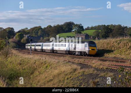 Un East Coast Intercity 125 a Whitchester (est di Haltwhistle) con un treno deviato quando la costa est franchising è stato pubblicamente eseguire Foto Stock