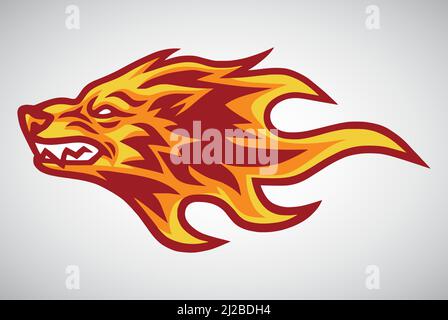 Snarling Wolf Fire Flame Burning Logo Esports Sport Mascot Design Vector Illustration Template Illustrazione Vettoriale