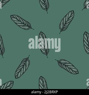 L'Alocasia lascia senza cuciture pattern.Vintage ramo tropicale in stile incisione. Tessuto a mano fogliame per tessuto, carta da parati, tessuto, stampa, wrappin Illustrazione Vettoriale