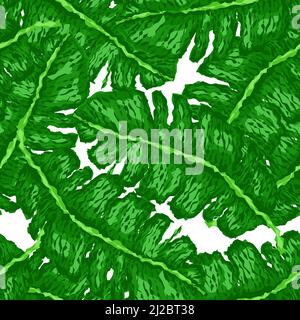 Foglia di banana ruvida senza cuciture. Sfondo tropicale. Foglie verdi mimetizzazione. Texture di disegno ripetuta per stampa, tessuto, avvolgimento, moda, int Illustrazione Vettoriale