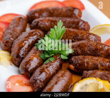 Primo piano libanese food beef makanek Foto Stock