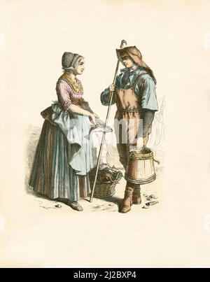 Dutch Folk Dress, Scheveningen, fine 19th secolo, Illustrazione, la Storia del Costume, Braun & Schneider, Monaco di Baviera, Germania, 1861-1880 Foto Stock