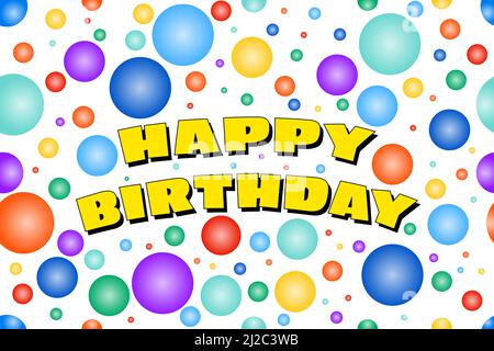 Happy Birthday titolo con palline colorate fluttuanti - Illustrazione Foto Stock