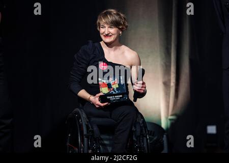 Ruggine, Germania. 31st Mar 2022. Bobbledder monosci Anna-Lena Forster alla cerimonia di premiazione del Team D all'Europa-Park. Credit: Tom Weller/dpa/Alamy Live News Foto Stock