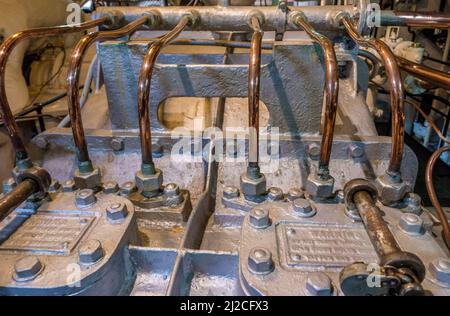 Parte del motore della nave da guerra britannica HMS Belfast Foto Stock
