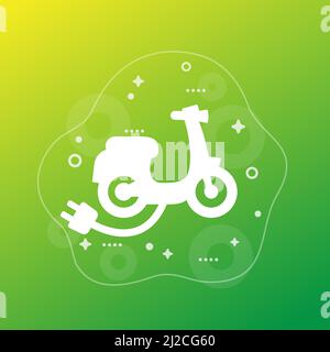 scooter elettrico con spina, icona vettoriale Illustrazione Vettoriale
