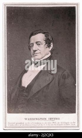 Ritratto dello scrittore americano Washington Irving (1783 - 1859), 1855/1862. Copia del daguerreotipo di Mathew B. Brady, basato su un daguerreotipo di John Plumbe (1809 - 1857). Foto Stock