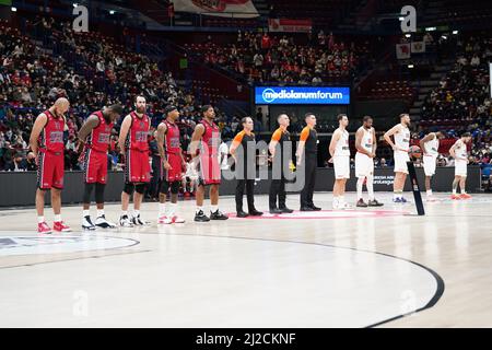 Milano, Italia. 31st Mar 2022. Le due squadre durante AX Armani Exchange Milano vs AS Monaco, Basketball Eurolega Championship a Milano, Italia, Marzo 31 2022 Credit: Independent Photo Agency/Alamy Live News Foto Stock