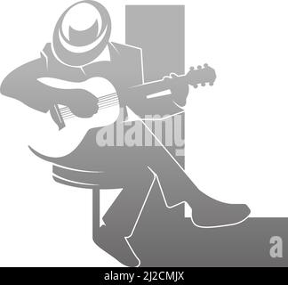 Silhouette di persona che suona la chitarra accanto alla lettera L vettore di illustrazione Illustrazione Vettoriale