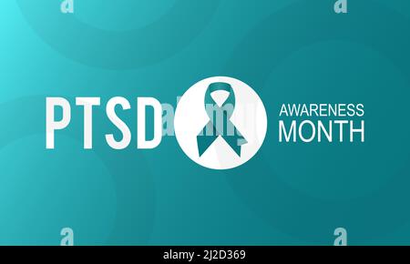 Mese di sensibilizzazione PTSD. Sensibilizzazione posttraumatica sulla salute del disturbo da stress per banner, poster, carte e sfondo. Illustrazione Vettoriale