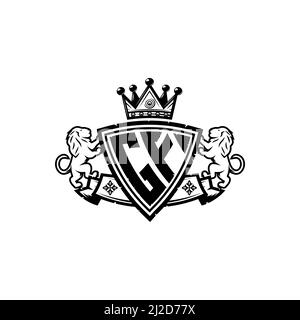 Lettera del logo GF Monogram con semplice design a corona. Lussuoso monogramma, logo di lusso leone, Illustrazione Vettoriale