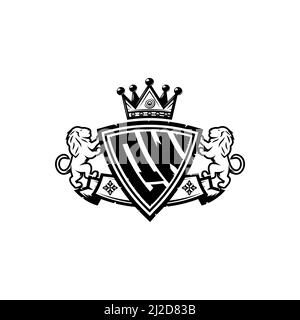Lettera con logo QW monogramma con semplice design a corona. Lussuoso monogramma, logo di lusso leone, Illustrazione Vettoriale