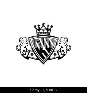Lettera del logo monogramma RU con semplice design a corona. Lussuoso monogramma, logo di lusso leone, Illustrazione Vettoriale