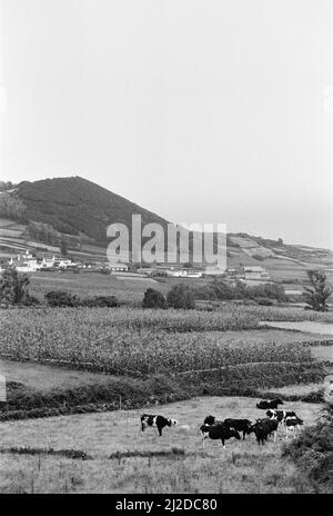 Panoramica generale dell'isola di Terceira, nell'arcipelago delle Azzorre, nell'Atlantico settentrionale, 21st luglio 1986. Foto Stock