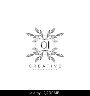 QI Initial Letter Flower Logo Template vettore premium Illustrazione Vettoriale