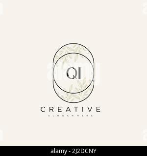 QI Initial Letter Flower Logo Template vettore premium Illustrazione Vettoriale