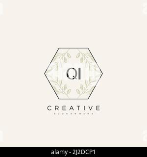 QI Initial Letter Flower Logo Template vettore premium Illustrazione Vettoriale