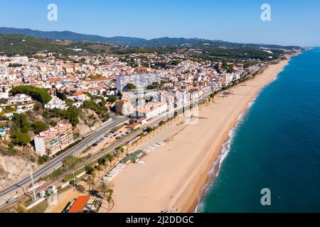 Vista aerea di Canet de Mar, Spagna Foto Stock