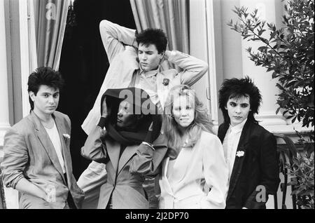 Photo-Call, A View to a Kill, nuovo film di James Bond, con le attrici Grace Jones e Tanya Roberts, con la musica del gruppo Duran Duran Duran.13th Giugno 1985. Foto Stock