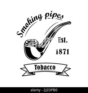 Illustrazione vettoriale etichetta tabaccheria. Fumatore classico pipe e testo. Concetto di tabaccheria per emblemi o maschere badge Illustrazione Vettoriale