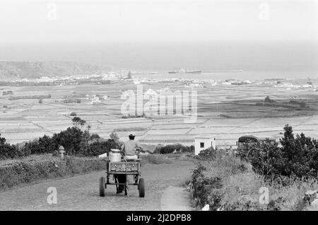 Panoramica generale dell'isola di Terceira, nell'arcipelago delle Azzorre, nell'Atlantico settentrionale, 21st luglio 1986. Foto Stock