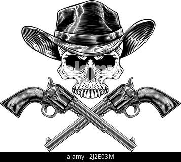 Cowboy Hat Pistols Skull Pirate Cross Bones Illustrazione Vettoriale