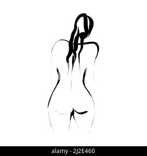 Vista posteriore del corpo femmina con schizzo di linea minimalista. Illustrazione vettoriale Illustrazione Vettoriale