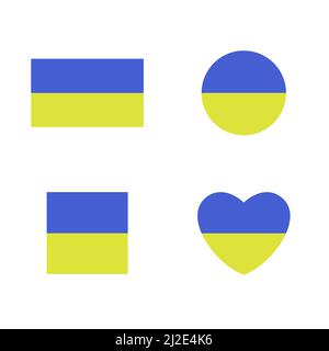 Icona a forma di bandiera ucraino impostata. Illustrazione blu e gialla Illustrazione Vettoriale