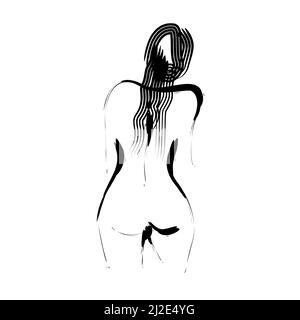 Vista posteriore del corpo femmina con schizzo di linea minimalista. Illustrazione vettoriale Illustrazione Vettoriale