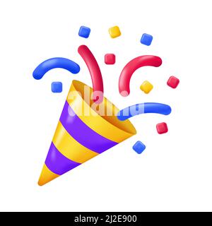 Icon emoji - Party, confetti in clubhouse social network. Happy Birthday cracker isolato vettore icona in stile 3D Illustrazione Vettoriale