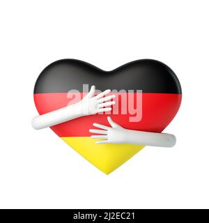 La Germania ha il cuore di bandiera che è abbracciato dalle armi. 3D rendering Foto Stock