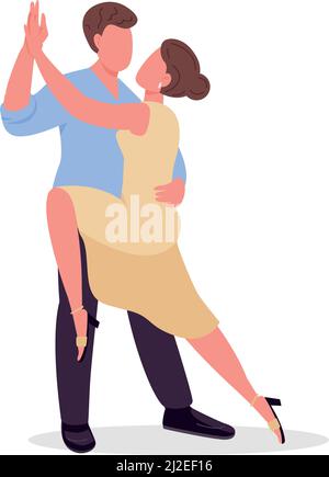 Uomo con donna che pratica la classe di danza latina semi-piatta caratteri vettoriali colore Illustrazione Vettoriale