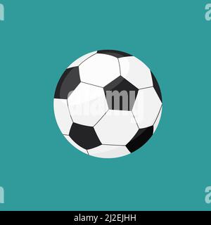 Pallone da calcio isolato. Illustrazione piatta vettoriale della palla per la partita di calcio su sfondo verde. Illustrazione Vettoriale