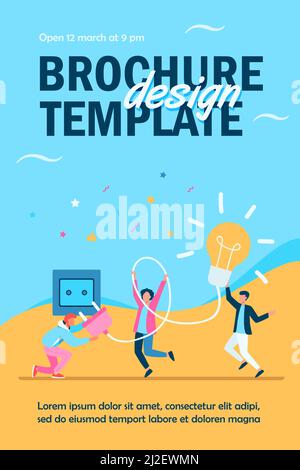 Le persone più piccole che si trasformano nella lampadina. Idea, lampada, elettricità flat vettoriale illustrazione. Concetto di brainstorming e creatività per banner, sito web de Illustrazione Vettoriale