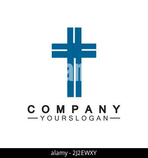 Chiesa logo.Illustrazione di moderno, segno di croce di chiesa pulita per una chiesa moderna segno.icona di croce cristiana. Segno di cattolico, religioso e ortodosso Illustrazione Vettoriale